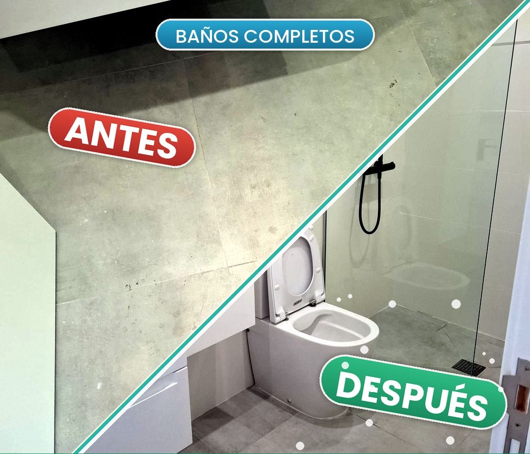 Antes y después de la limpieza de un baño completo: sanitarios, grifería y azulejos