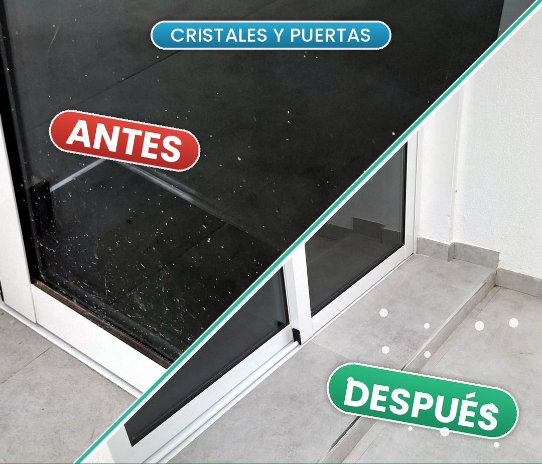 Antes y después de la limpieza de cristales y puertas acristaladas