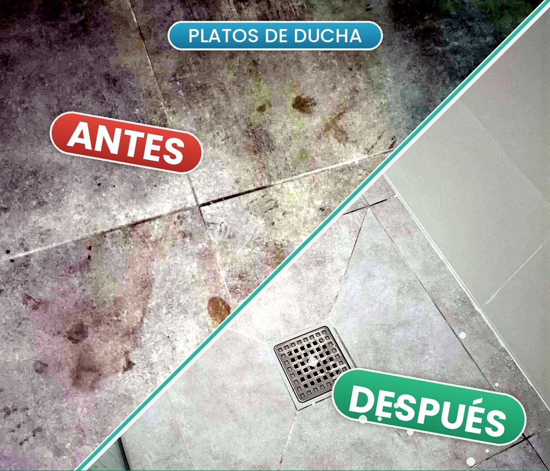 Antes y después de la limpieza de platos de ducha con cal