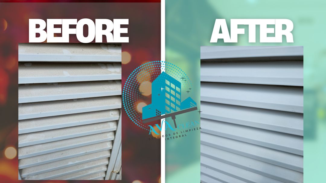 Antes y después de la limpieza de rejillas de ventilación tipo persiana