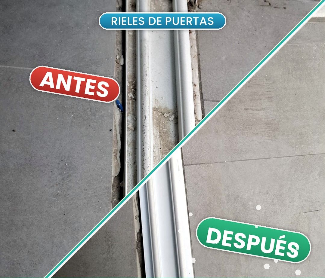 Antes y después de la limpieza de rieles de puertas correderas