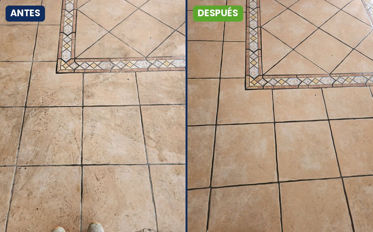 Antes y después de la limpieza de suelo de un local en Playa del Inglés